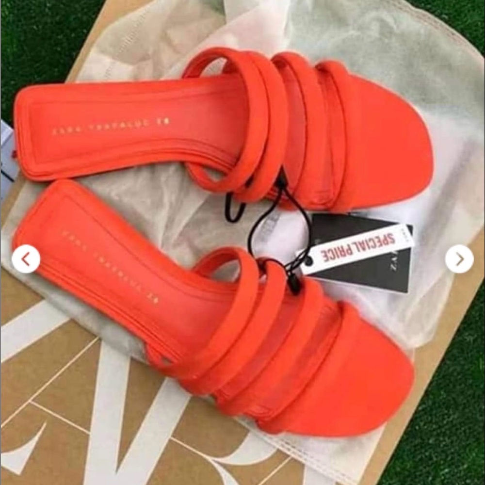 Zara Woman Tube Strap Low Heeled Sandals Orange Sz 37